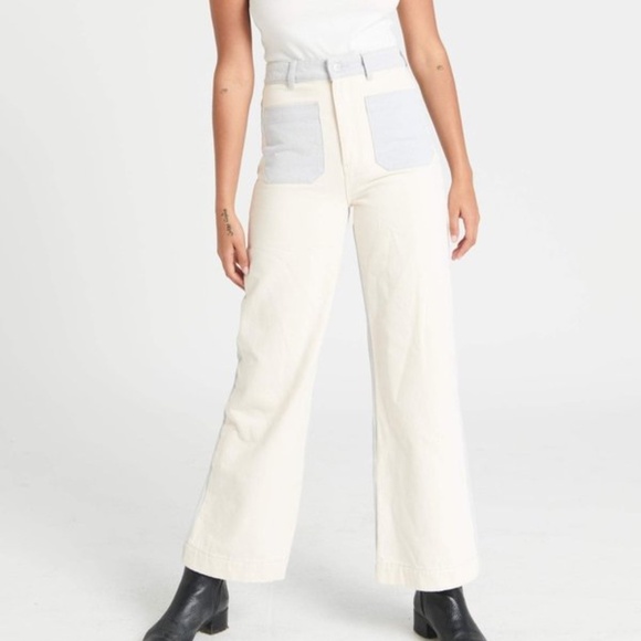 ROLLAS The Sailor Jean High Rise Wide Leg Color-block Shell Spice Gray /Cream 24 - Picture 1 of 11